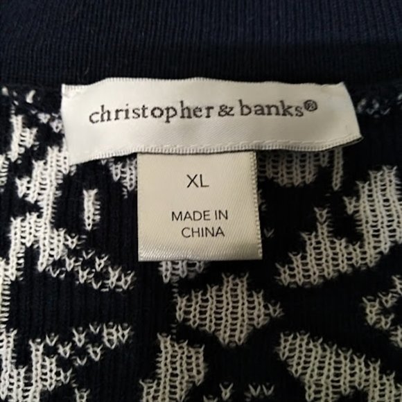 Christopher and Banks Navy/White Zipper Front Geometric Pattern Cardigan Size XL - Picture 4 of 8